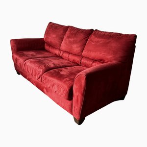 Vintage 3 Seat Red Velour Sofa from Ikea, 1990s