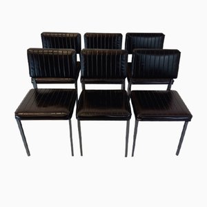 Vintage Modernist Matco Chairs in Metal & Black Skai, 1960s, Set of 6
