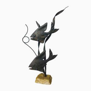 Pesce scultura Mid-Century in ferro battuto, anni '60