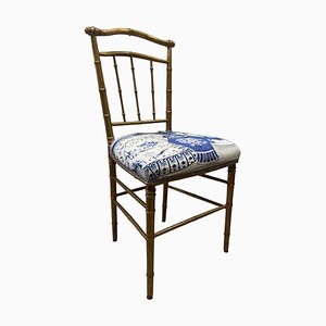 French Napoleon III Style Chair in Gilded Wood and Pierre Frey Fabric, 1800s