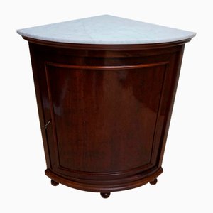 Antique Mahogany Bow Fronted Corner Cabinet with White Marble Top, 1840