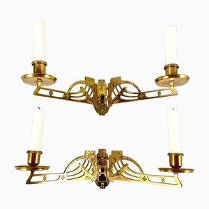 Vintage Art Nouveau Piano Wall Candleholders in Gilt Brass, Set of 2