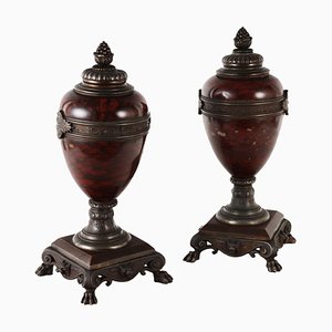 Rouge Griotte Marble Vases, Set of 2