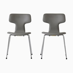 Model 3103 T-Chairs in Leather and Steel by Arne Jacobsen for Fritz Hansen, 1970s, Set of 2