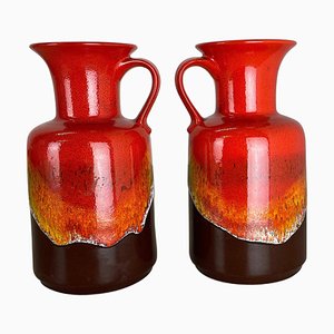 Vases Fat Lava Op Art en Poterie Multicolore attribués à Jasba Ceramics Germany, 1970s, Set de 2