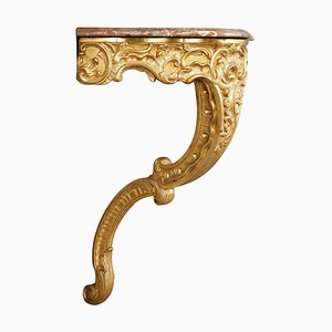 Console d'Angle Louis XV en Bois Doré & Plateau en Brèche en Marbre, 1850s