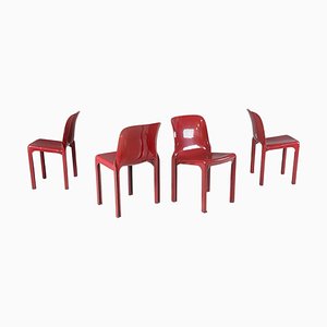 Modern Italian Plastic Red Chairs Selene attributed to Vico Magistretti for Artemide, 1960s, Set of 4