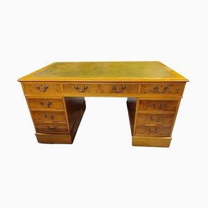 Victorian Style Desk with Green Leather Top, 1980s