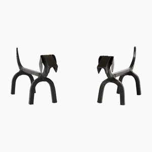 Dachshund Andirons in Wrought Iron by Edouard Schenck, 1950s, Set of 2