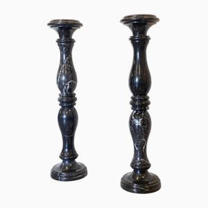Marquinia Black Marble Columns, Set of 2