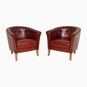 Vintage Swedish Leather Club Armchairs, 1950s, Set of 2
