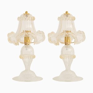 Murano Glas Tischlampen in Crystal Colour Line Straight & Blattgold, Italien, 2000er, 2er Set