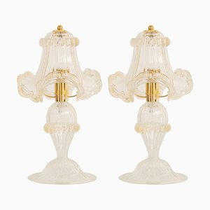 Murano Glass Table Lamps in Crystal Color Line Straight & Gold Leaf, Italy, 2000s, Set of 2