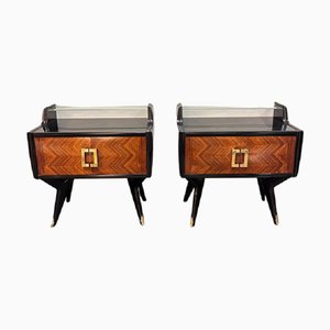 Bedside Tables in Rosewood with Brass Handle, 1950s, Set of 2