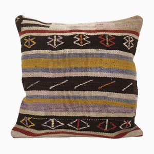 Housse de Coussin Kilim Organique à Rayures Carrées, Turquie, 2010s