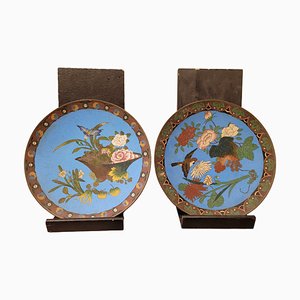 19th Century Cloisonne Enamel Plate in Metal, Japan, Set of 2