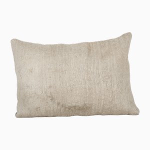 Handmade Organic Wool White Lumbar Cushion Cover, 2010s