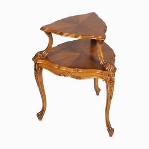 Baroque Venetian Two-Tiered Tripod Dessert Table in Hand-Carved Walnut, 1940s