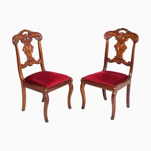 Antique French Side Chairs in Hand Carved Maple Wood, 1820, Set of 2