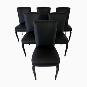 Italian Art Deco Black Chairs by Vittorio Dassi, 1940s, Set of 6