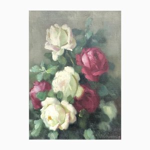 Paolo Alfio Graziani, Nature morte aux roses, Oil on Canvas, Framed