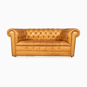 Englisches Chesterfield Ledersofa mit Knöpfen, 1960er