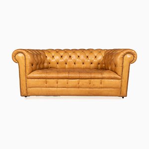 English Leather Chesterfield Sofa with Button Down Seats, 1960s