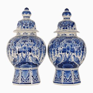 Chinoiserie Dutch Vases in Blue & White from Royal Delft, Set of 2
