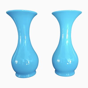 Blaue Biedermeier Vasen, 2er Set