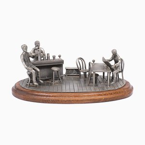 Vintage Pewter Bar Scene by Tin Etain Zinn Pewter, 1970s