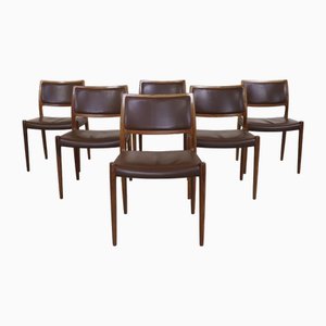Model 80 Leather Dining Chairs by Niels Møller from J.L. Møllers, 1960s, Set of 6