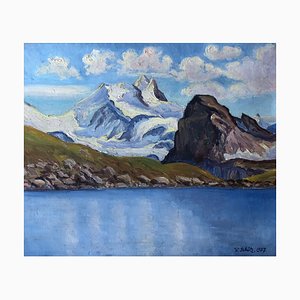 Victor Schütz, Lac de montagne, 1937, óleo sobre lienzo, enmarcado