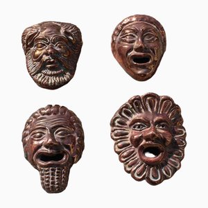 Enamelled Ceramic Masks with Luster, Italy, 1960s, Set of 4