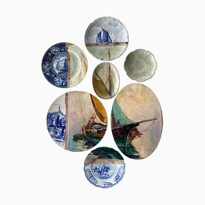 Tartane in St Tropez Wall Art Composition of Decorative Plates by Studio DeSimoneWayland, Set of 7