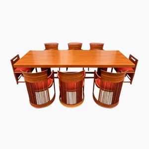Table and 8 Chairs by F. Lloyd Wright for Cassina, 1980s, Set of 9