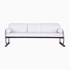 Weißes Bauhaus Ledersofa mit Gestell aus Chromgestell von Robert Slezák, 1930er