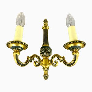 Vintage Double-Arm Wall Sconce in Gilt Brass and Enamel by Lumalux Paris