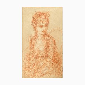 Artiste Epoque Napoléon Ier, Portrait de Femme, Début 19ème Siècle, Sanguine