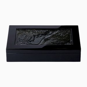 Caja francesa Art Déco lacada en negro y piedra de jade tallada, 1930