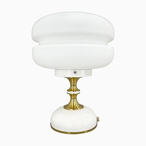 Milk Glass Brass Table Lamp attributed to Napako, 1970s