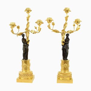 Three-Flame Classicist Candleholders with Figures, Russia, Late 18th Century, Set of 2