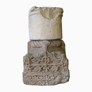Carved Stone Capital with Column Fragment