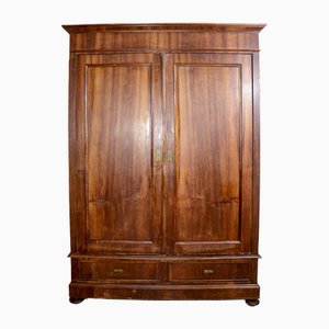 Walnut Wardrobe with 2-Doors and 2-Drawers, Italy, Late 19th Century