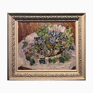 Maya Kopitzeva, Snowdrop Flowers & Violets, 1998, óleo, enmarcado