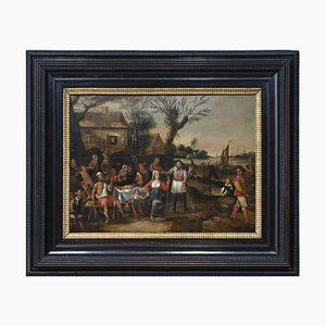 Seguace di David Teniers il Giovane, Festa di paese, 1600, Olio su tavola, con cornice