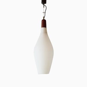 Scandinavian Opaline & Teak Pendant, 1960s