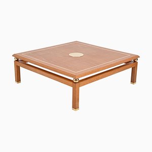 Coffee Table in Oak and Brass by Tommaso Barbi, Italy, 1970s