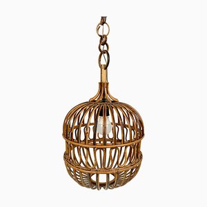 Lampada a sospensione Mid-Century in vimini e bambù, Italia, anni '60