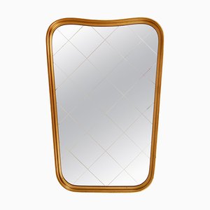 Large Mid-Century Golden Wall Mirror with Faceted Check Pattern, Austria, 1950s