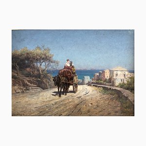 Arthur Jean Baptiste Calame, Route De San Remo, Mioli Enclage, 1890s, Huile sur Panneau et Carton, encadré